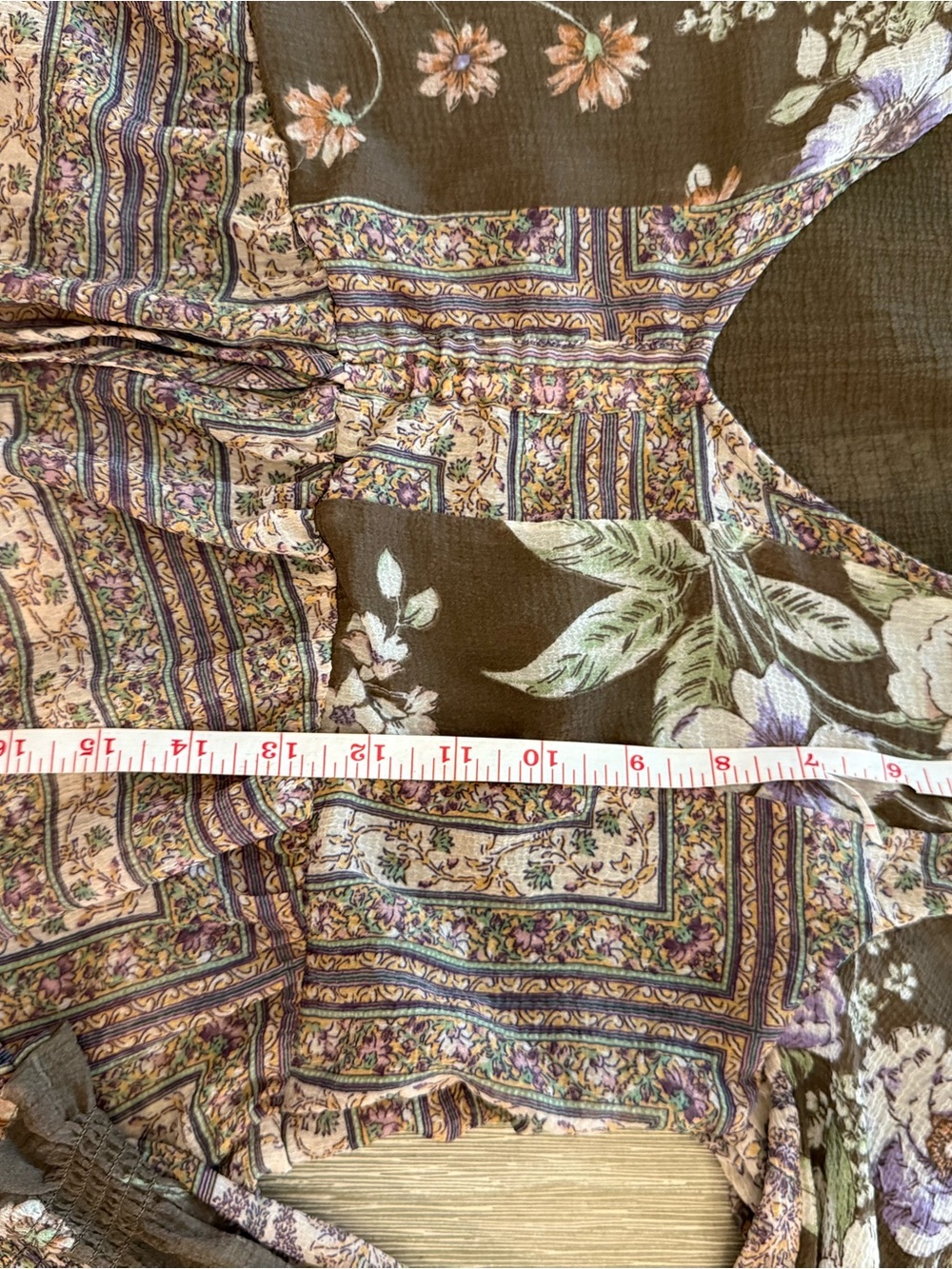 American Eagle Outfitters Brown Floral V-Neck Tie-Front Crop Top side M - Picture 4 of 5